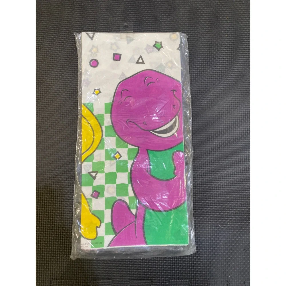 Vintage 1996 Hallmark Party Barney Baby Bop Plastic Table Cover 54x89 NEW